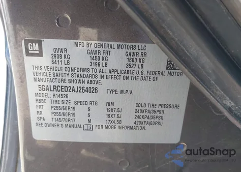 2010 Buick Enclave 2Xl z USA, uszkodzony, nr VIN 5GALRCED2AJ264026